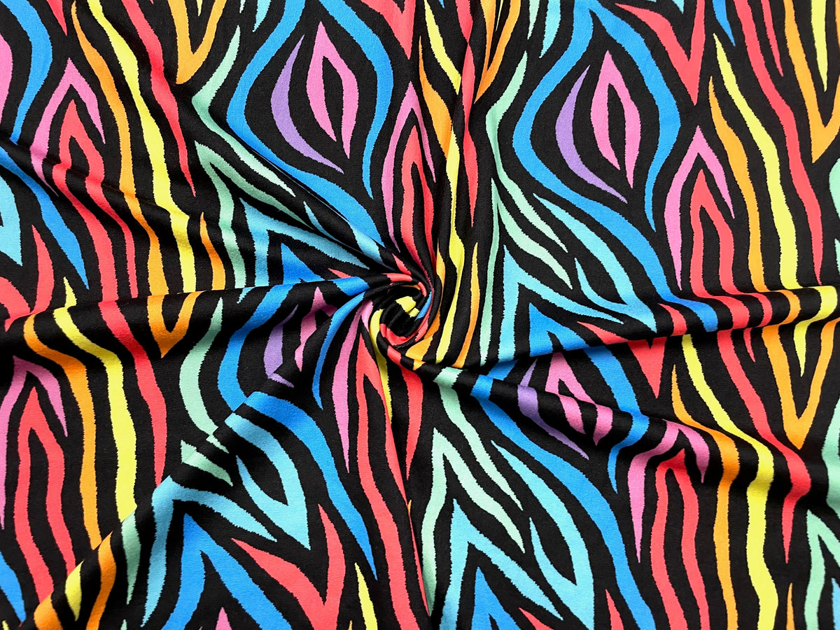 Zebra Neon Animal DBP Print #474 Double Brushed Polyester Spandex Apparel Stretch Fabric 190 GSM 58"-60" Wide By The Yard