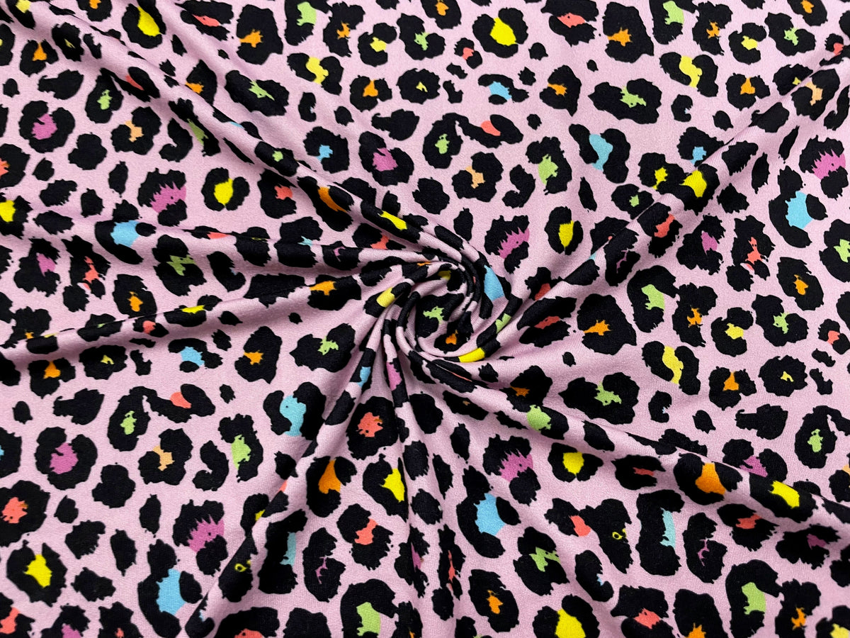 Pink Leopard DBP Print #477 Double Brushed Polyester Spandex Apparel Stretch Fabric 190 GSM 58"-60" Wide By The Yard