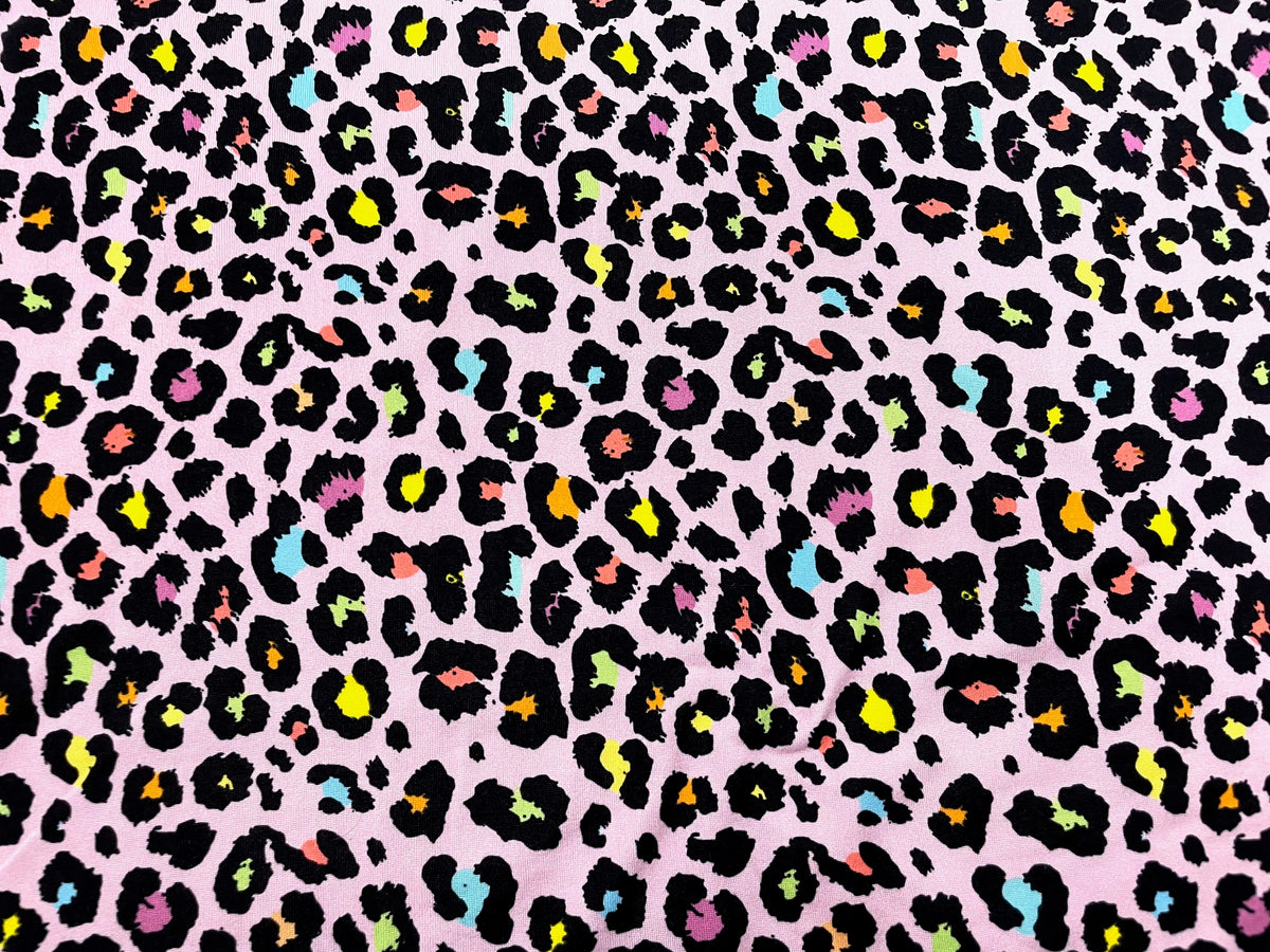 Pink Leopard DBP Print #477 Double Brushed Polyester Spandex Apparel Stretch Fabric 190 GSM 58"-60" Wide By The Yard