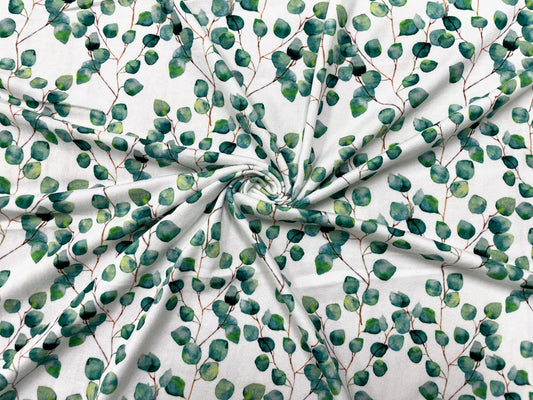 Watercolor Eucalyptus DBP Print #478 Double Brushed Polyester Spandex Apparel Stretch Fabric 190 GSM 58"-60" Wide By The Yard