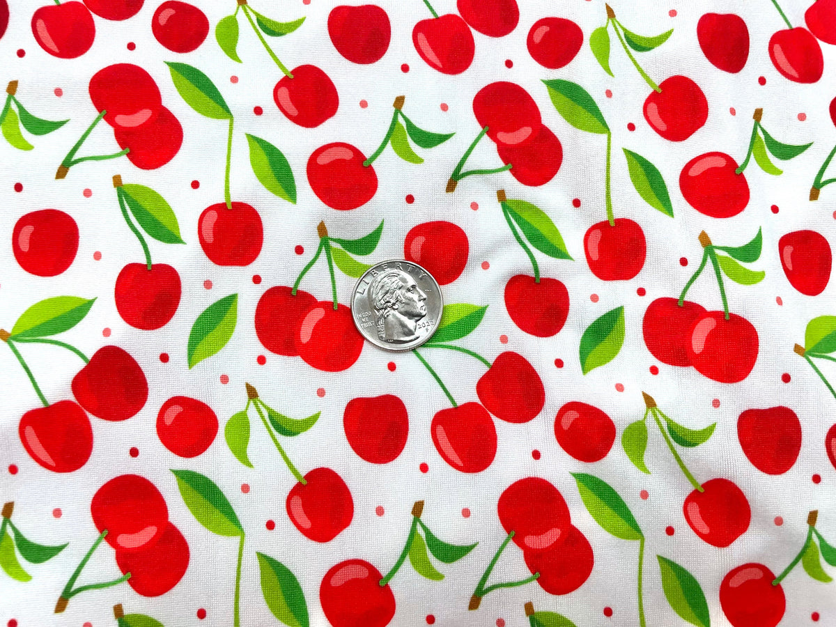 Cherries DBP Print #481 Double Brushed Polyester Spandex Apparel Stretch Fabric 190 GSM 58"-60" Wide By The Yard