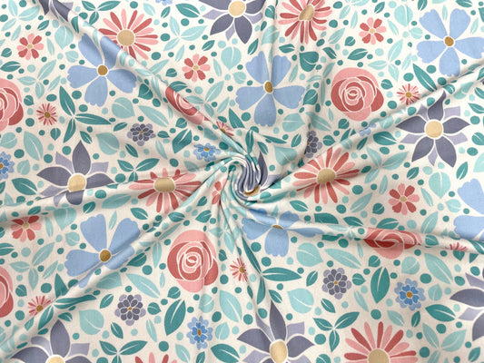 Retro Floral DBP Print #483 Double Brushed Polyester Spandex Apparel Stretch Fabric 190 GSM 58"-60" Wide By The Yard