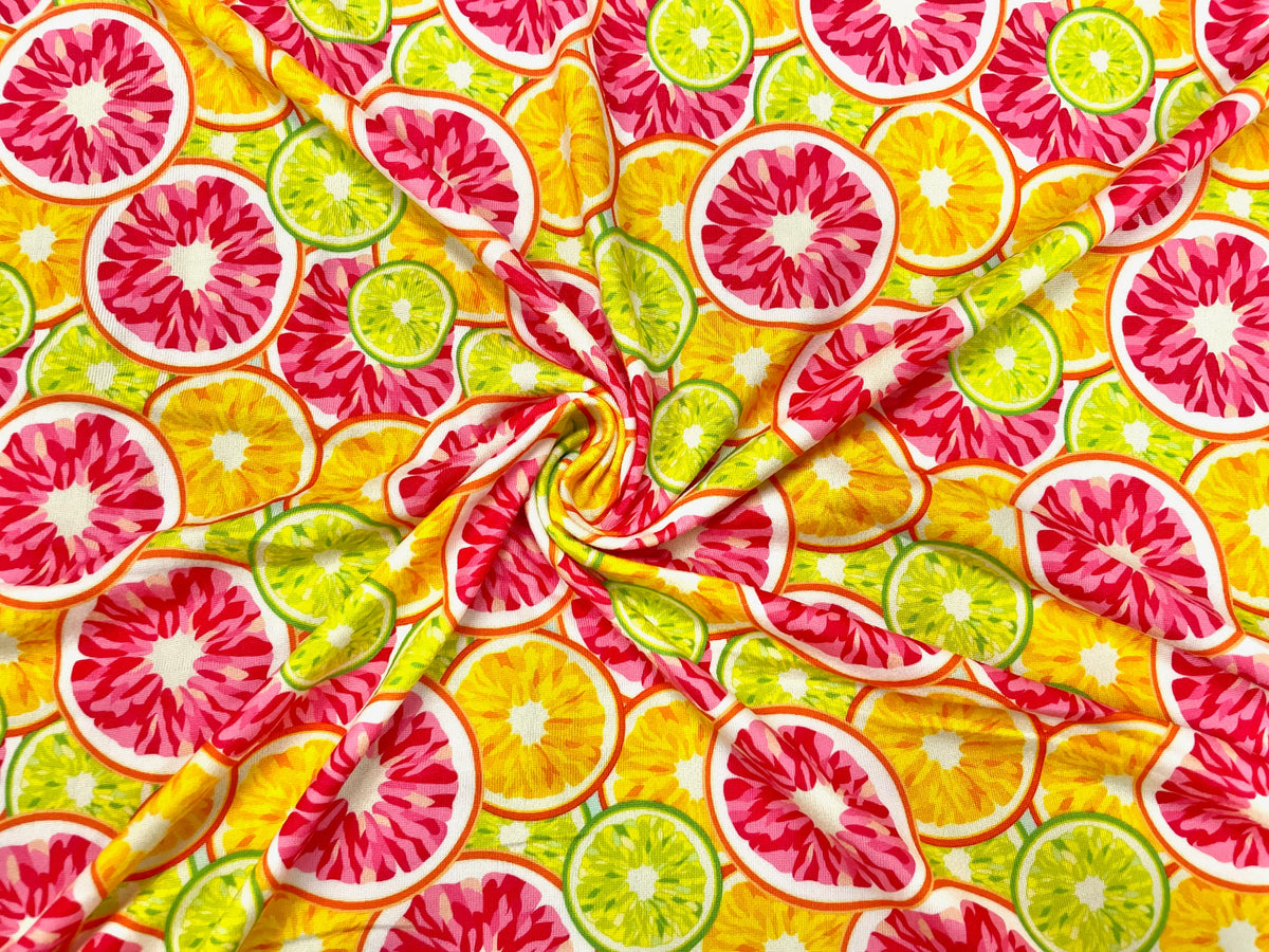 Orange Grapefruit Citrus DBP Print #484 Double Brushed Polyester Spandex Apparel Stretch Fabric 190 GSM 58"-60" Wide By The Yard
