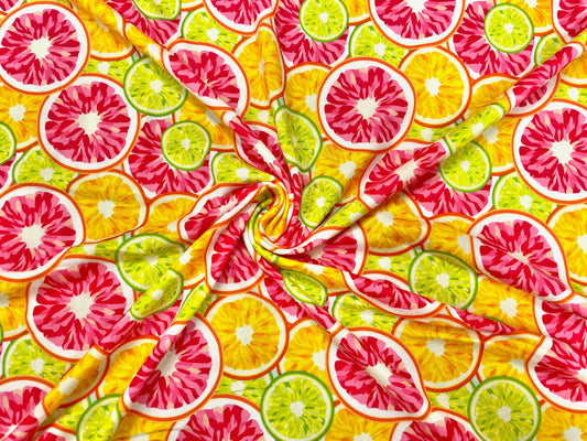 Orange Grapefruit Citrus DBP Print #484 Double Brushed Polyester Spandex Apparel Stretch Fabric 190 GSM 58"-60" Wide By The Yard