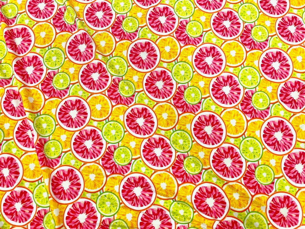 Orange Grapefruit Citrus DBP Print #484 Double Brushed Polyester Spandex Apparel Stretch Fabric 190 GSM 58"-60" Wide By The Yard