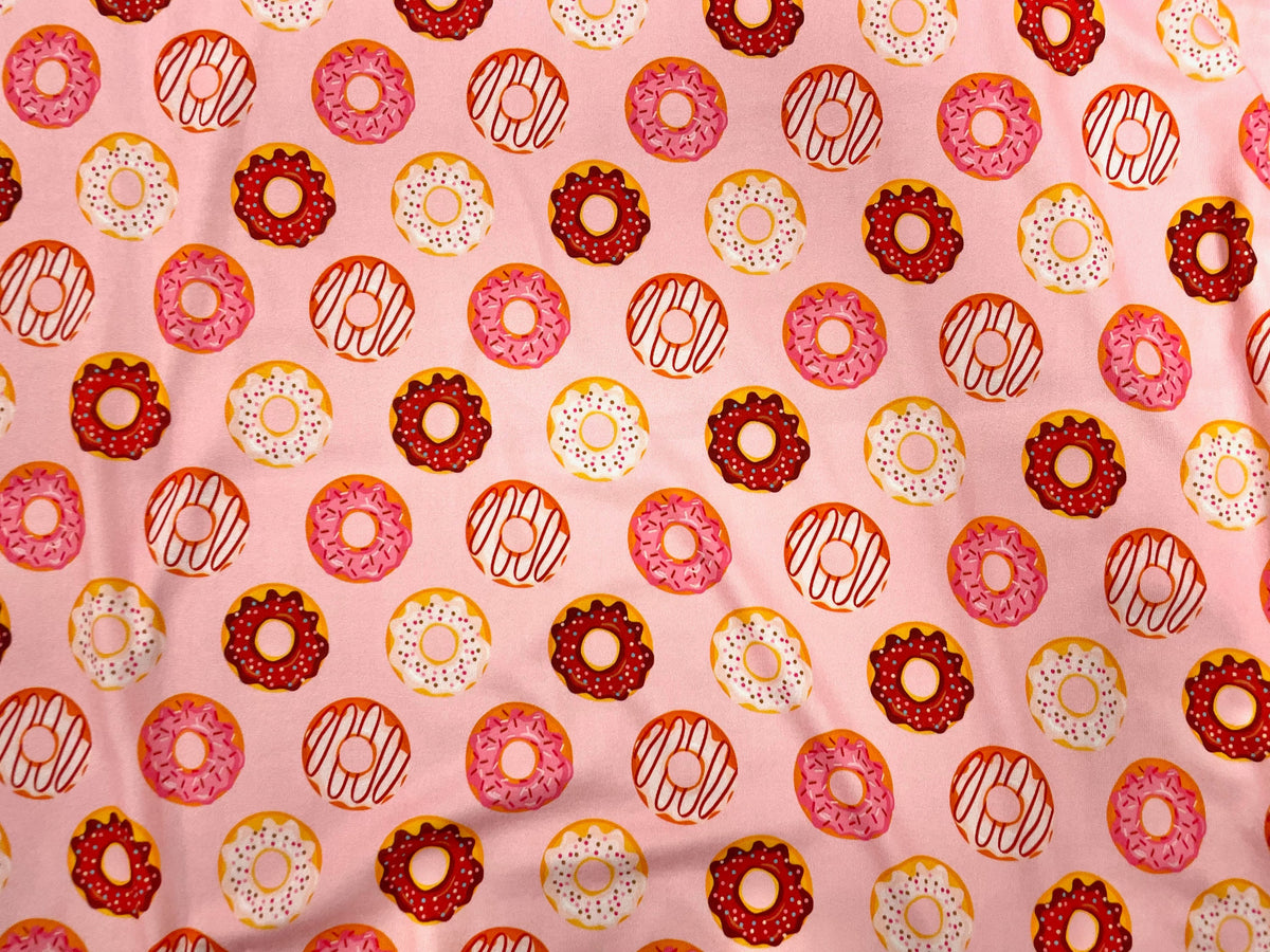 250 GSM DBP Donuts Sprinkles Print #485 Double Brushed Polyester Spandex Apparel Stretch Fabric  58"-60" Wide By The Yard
