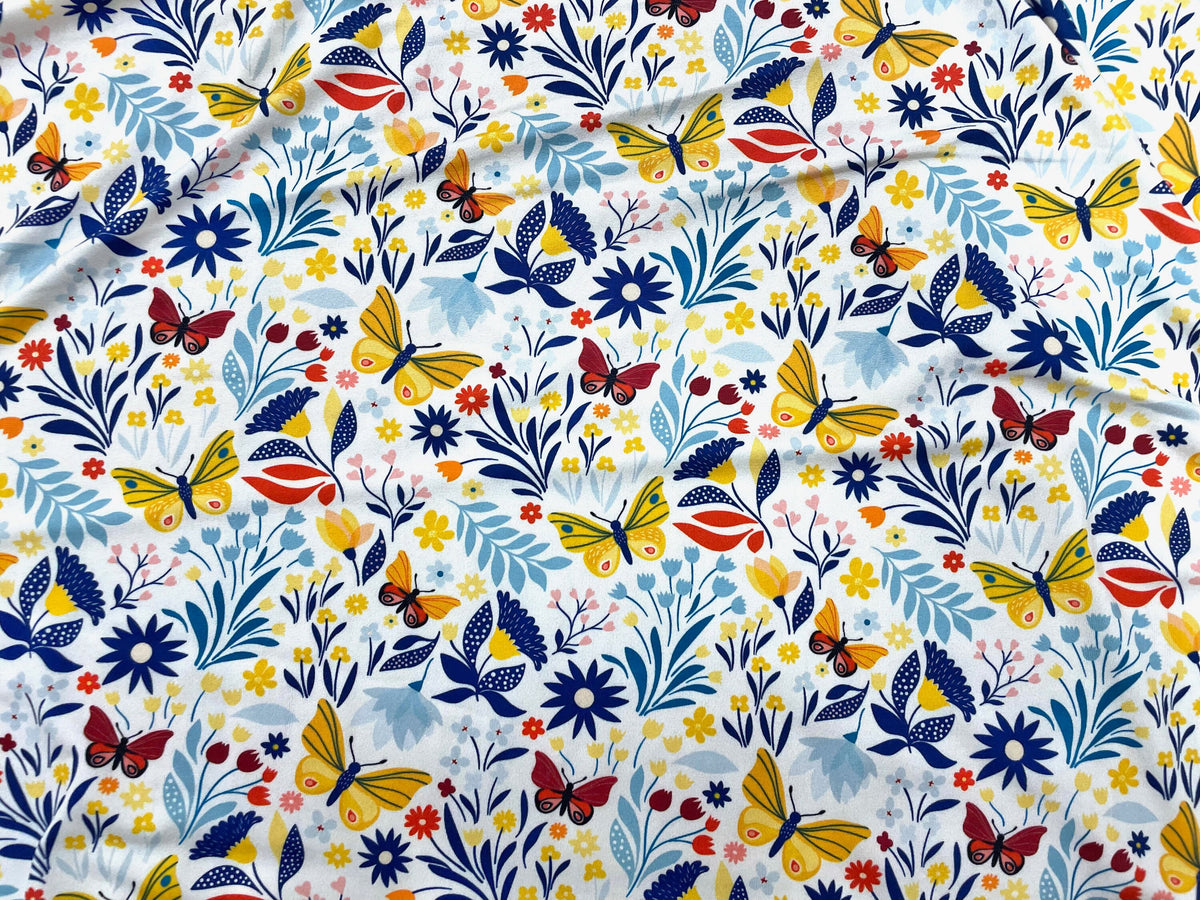 Butterfly Floral DBP Print #497 Double Brushed Polyester Spandex Apparel Stretch Fabric 190 GSM 58"-60" Wide By The Yard