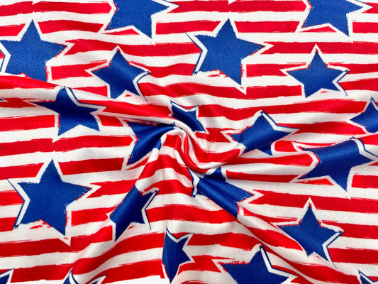 Stars and Stripes DBP Print #501 Double Brushed Polyester Spandex Apparel Stretch Fabric 190 GSM 58"-60" Wide By The Yard