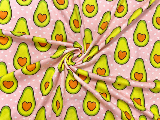 Avocado Hearts DBP Print #502 Double Brushed Polyester Spandex Apparel Stretch Fabric 190 GSM 58"-60" Wide By The Yard