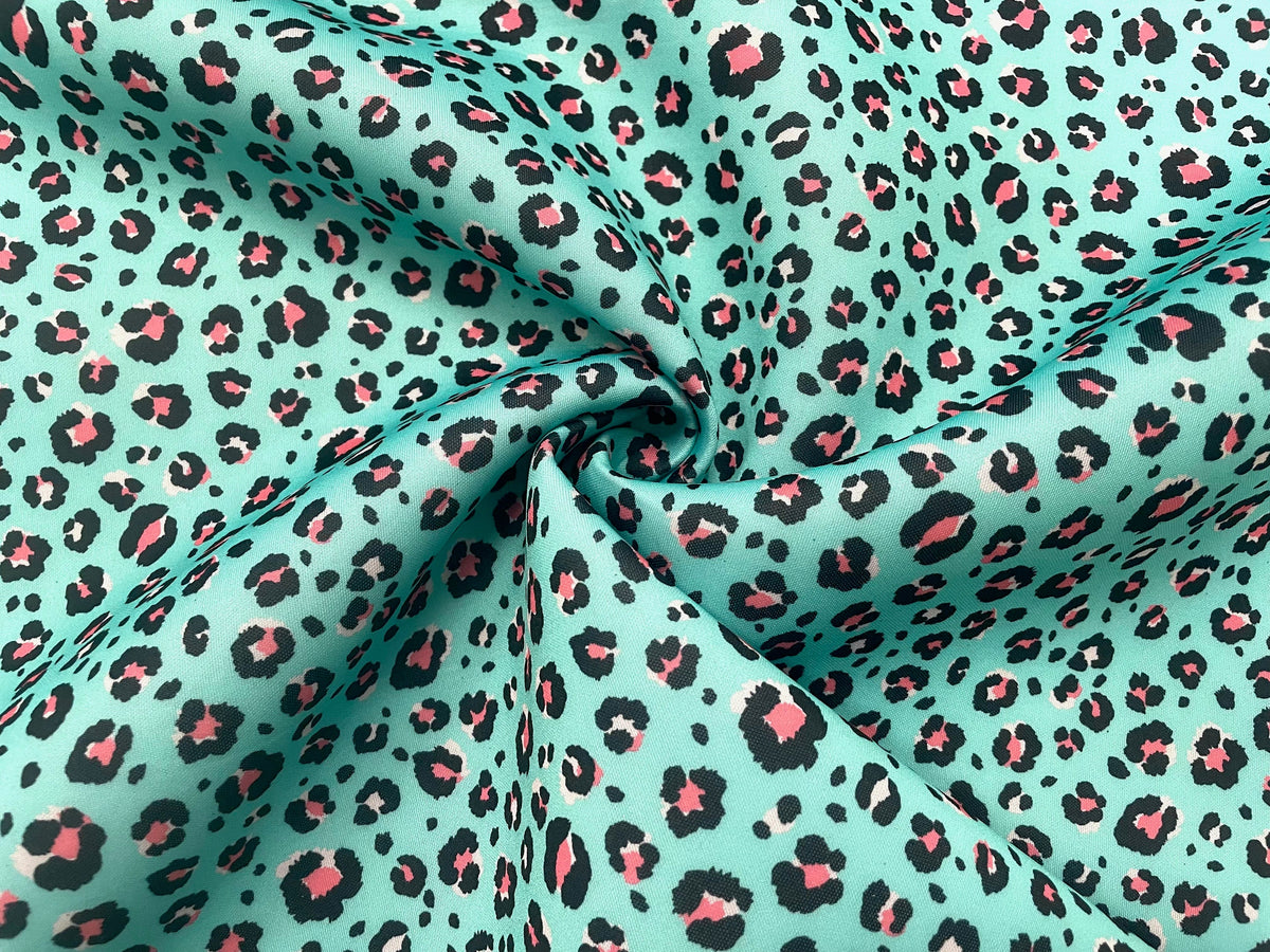 Leopard Mint Super Scuba Techno Print #43 Techno Double Knit 2-Way Stretch Fabric Poly Spandex Apparel Craft Fabric 58"-60" Wide By The Yard