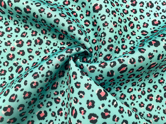 Leopard Mint Super Scuba Techno Print #43 Techno Double Knit 2-Way Stretch Fabric Poly Spandex Apparel Craft Fabric 58"-60" Wide By The Yard