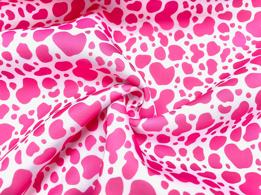 Pink Cow Spot Super Scuba Techno Print #49 Double Knit 2-Way Stretch Fabric Poly Spandex Apparel Craft Fabric 58"-60" Wide By The Yard