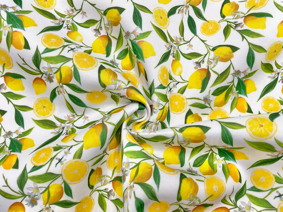 Lemons Super Scuba Techno Print #51 Double Knit 2-Way Stretch Fabric Poly Spandex Apparel Craft Fabric 58"-60" Wide By The Yard