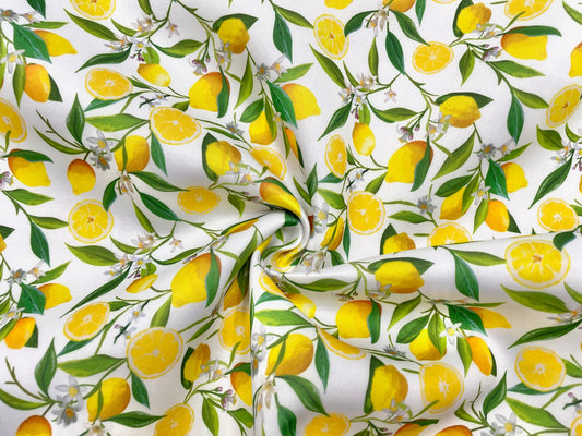 Lemons Super Scuba Techno Print #51 Double Knit 2-Way Stretch Fabric Poly Spandex Apparel Craft Fabric 58"-60" Wide By The Yard