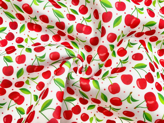 Cherries Super Scuba Techno Print #56 Double Knit 2-Way Stretch Fabric Poly Spandex Apparel Craft Fabric 58"-60" Wide By The Yard