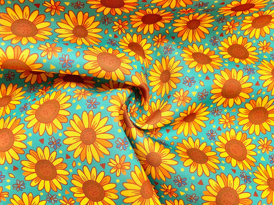 Hippie Sunflower Super Scuba Techno Print #61 Double Knit 2-Way Stretch Fabric Poly Spandex Apparel Craft Fabric 58"-60" Wide By The Yard