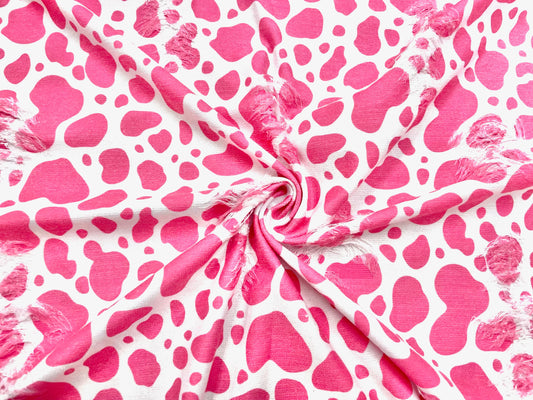 Cow Spot Pink White Distressed Denim Print #13 Polyester Rayon Spandex Stretch Apparel Fabric 58"-60" Wide By The Yard