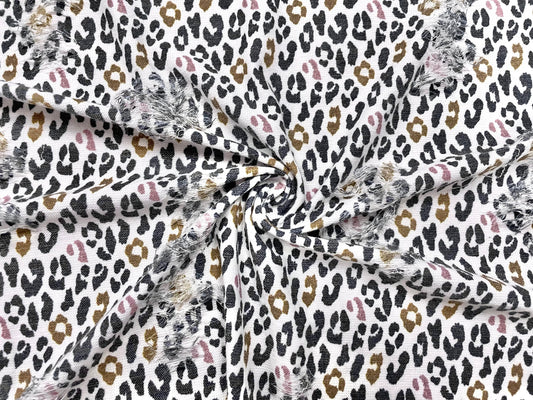 Leopard Glitter Distressed Denim Print #17 Polyester Rayon Spandex Stretch Apparel Fabric 58"-60" Wide By The Yard