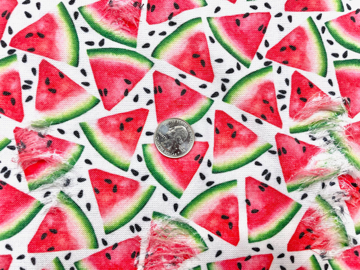 Watermelon Distressed Denim Print #20 Polyester Rayon Spandex Stretch Apparel Fabric 58"-60" Wide By The Yard