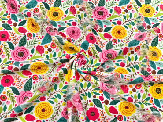 Retro Floral Distressed Denim Print #29 Polyester Rayon Spandex Stretch Apparel Fabric 58"-60" Wide By The Yard