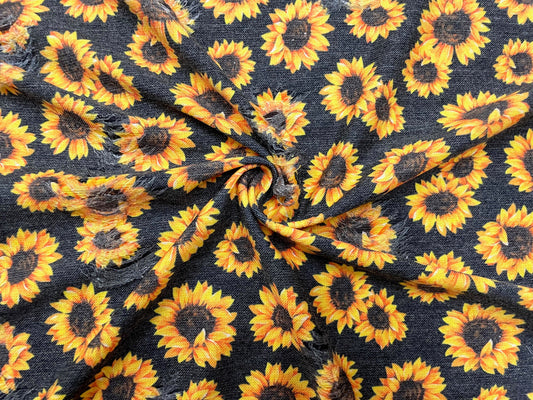 Sunflower Distressed Denim Print #35 Polyester Rayon Spandex Stretch Apparel Fabric 58"-60" Wide By The Yard