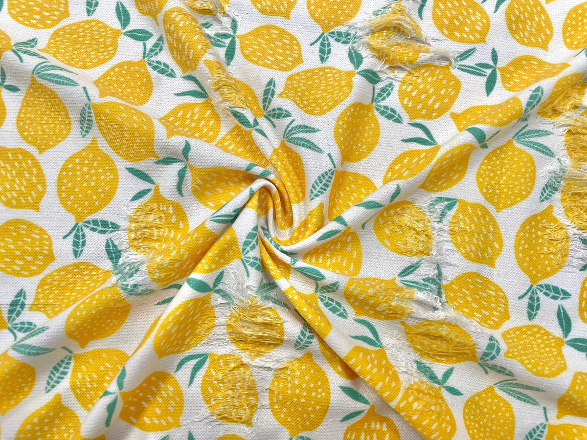 Lemons Distressed Denim Print #37 Polyester Rayon Spandex Stretch Apparel Fabric 58"-60" Wide By The Yard
