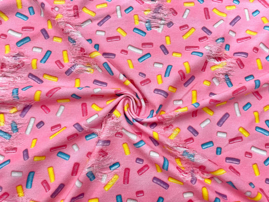 Sprinkles Distressed Denim Print #38 Polyester Rayon Spandex Stretch Apparel Fabric 58"-60" Wide By The Yard