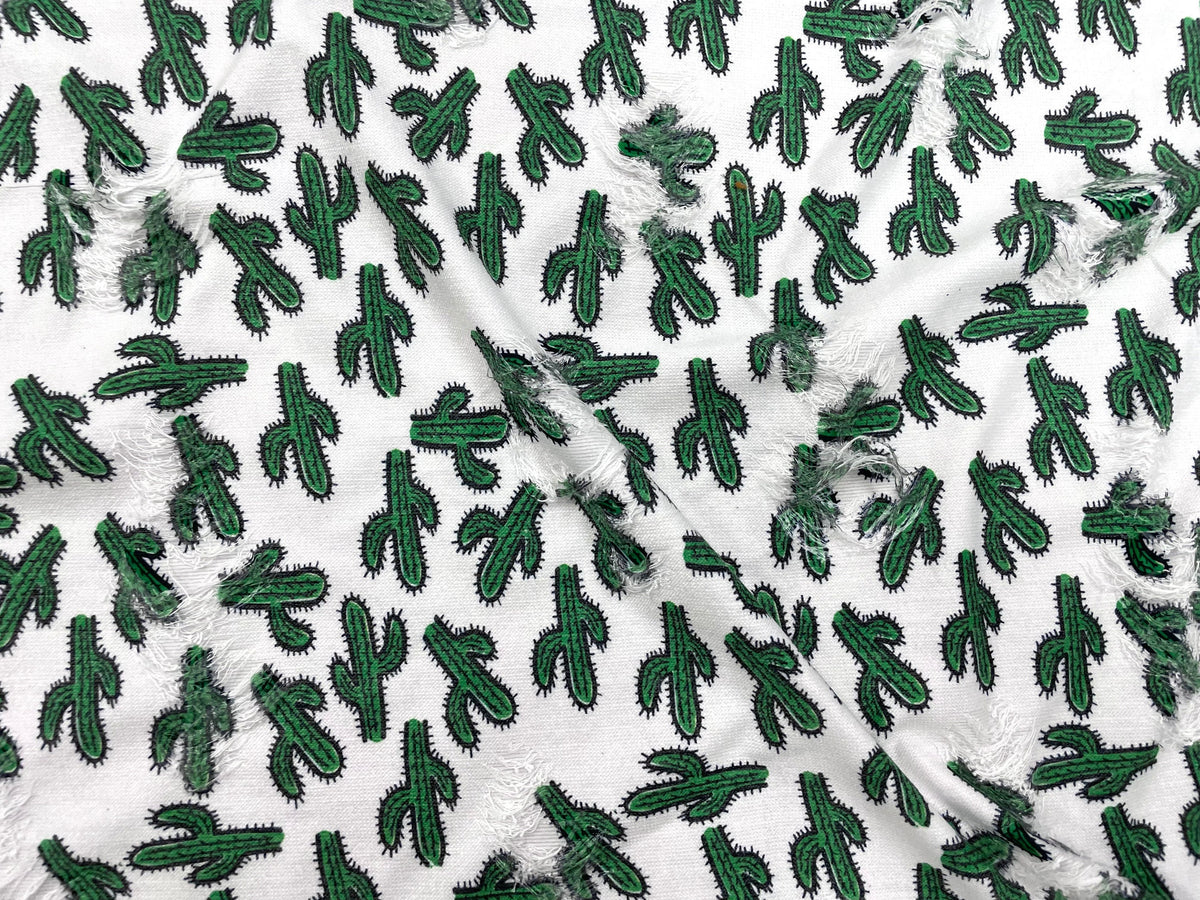Cactus Cacti Distressed Denim Print #43 Polyester Rayon Spandex Stretch Apparel Fabric 58"-60" Wide By The Yard
