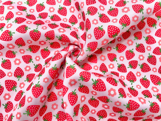 Strawberry Super Scuba Techno Print #17 Techno Double Knit 2-Way Stretch Fabric Poly Spandex Apparel Craft Fabric 58"-60" Wide By The Yard