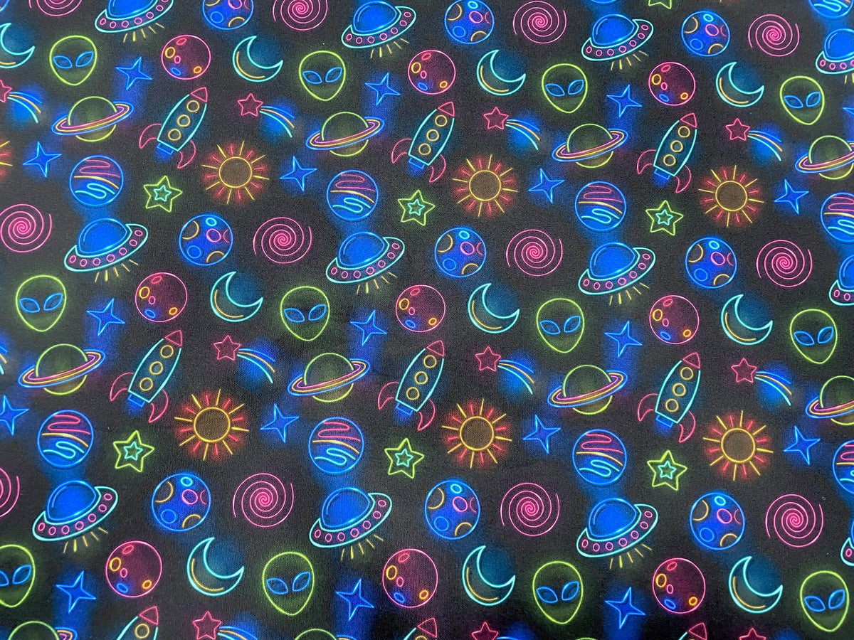 Space Alien Super Scuba Techno Print #28 Techno Double Knit 2-Way Stretch Fabric Poly Spandex Apparel Craft Fabric 58"-60" Wide By The Yard