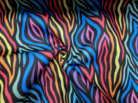 Zebra Multi-Color Super Scuba Techno Print #35 Double Knit 2-Way Stretch Fabric Poly Spandex Apparel Craft Fabric 58"-60" Wide By The Yard