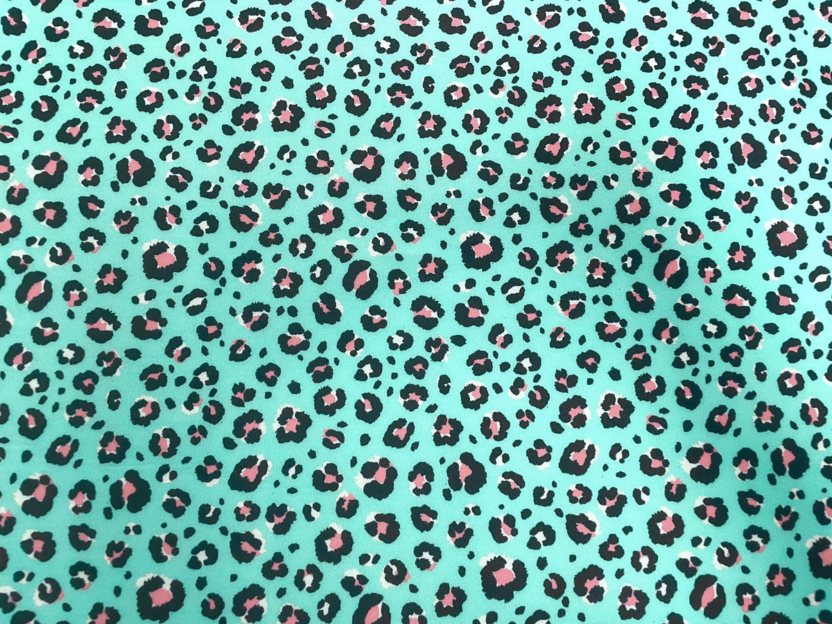 Leopard Mint Super Scuba Techno Print #43 Techno Double Knit 2-Way Stretch Fabric Poly Spandex Apparel Craft Fabric 58"-60" Wide By The Yard