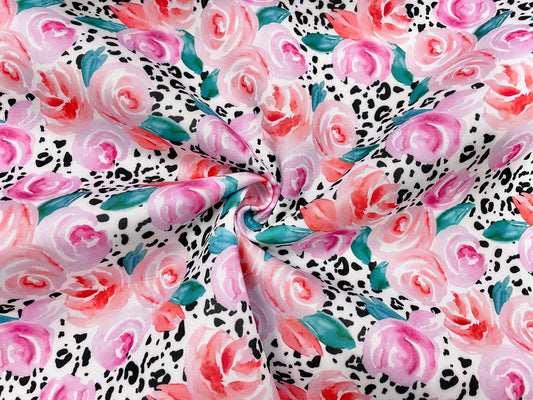 Leopard Rose Super Scuba Techno Print #44 Techno Double Knit 2-Way Stretch Fabric Poly Spandex Apparel Craft Fabric 58"-60" Wide By The Yard