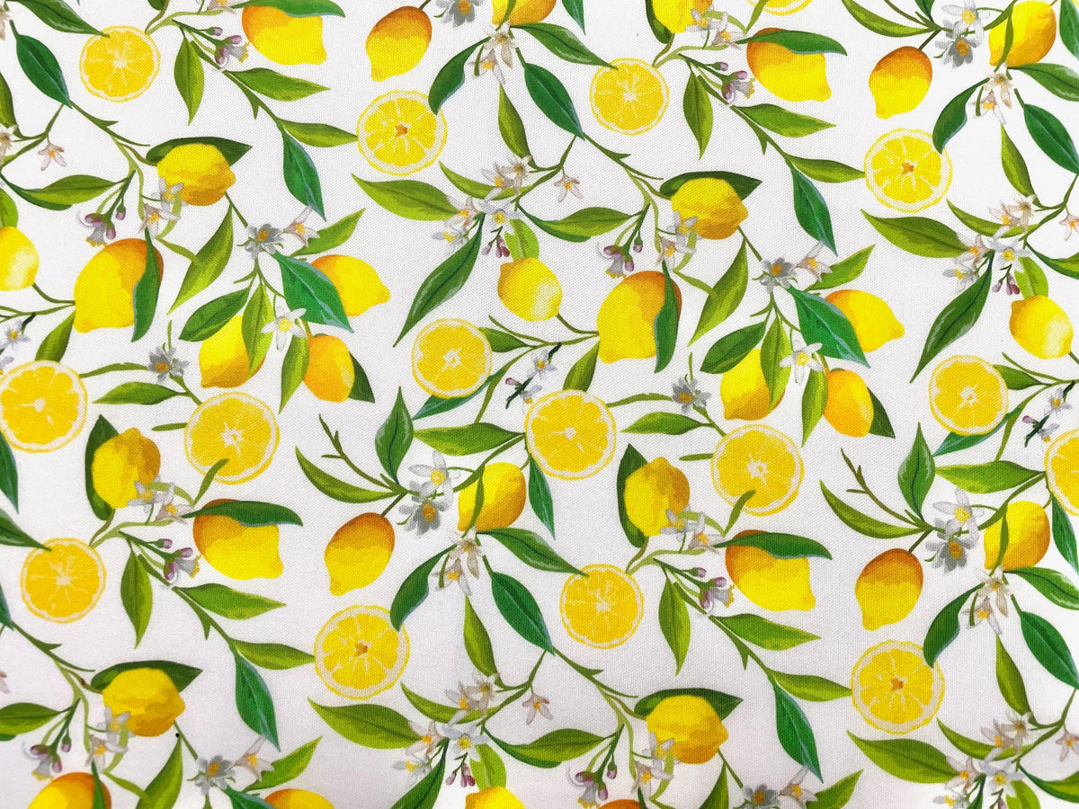 Lemons Super Scuba Techno Print #51 Double Knit 2-Way Stretch Fabric Poly Spandex Apparel Craft Fabric 58"-60" Wide By The Yard
