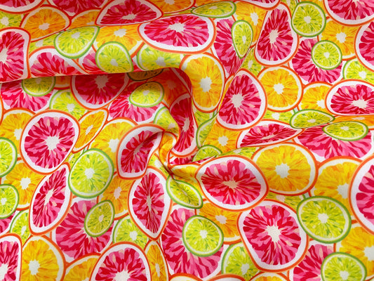 Summer Citrus Super Scuba Techno Print #52 Double Knit 2-Way Stretch Fabric Poly Spandex Apparel Craft Fabric 58"-60" Wide By The Yard