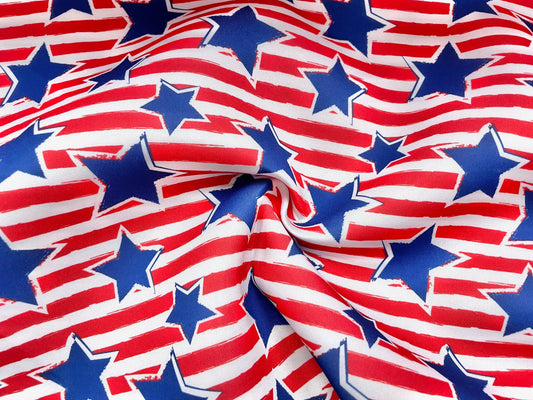 Stars and Stripes Super Scuba Techno Print #53 Double Knit 2-Way Stretch Fabric Poly Spandex Apparel Craft Fabric 58"-60" Wide By The Yard