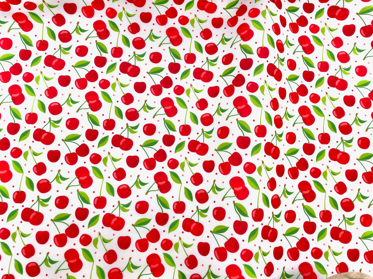 Cherries Super Scuba Techno Print #56 Double Knit 2-Way Stretch Fabric Poly Spandex Apparel Craft Fabric 58"-60" Wide By The Yard