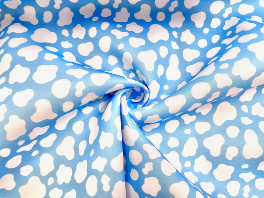 Cow Spot Blue White Super Scuba Techno Print #57 Double Knit 2-Way Stretch Fabric Poly Spandex Apparel Craft Fabric 58"-60" Wide By The Yard