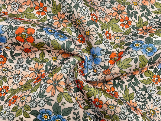 Retro Floral Super Scuba Techno Print #62 Double Knit 2-Way Stretch Fabric Poly Spandex Apparel Craft Fabric 58"-60" Wide By The Yard