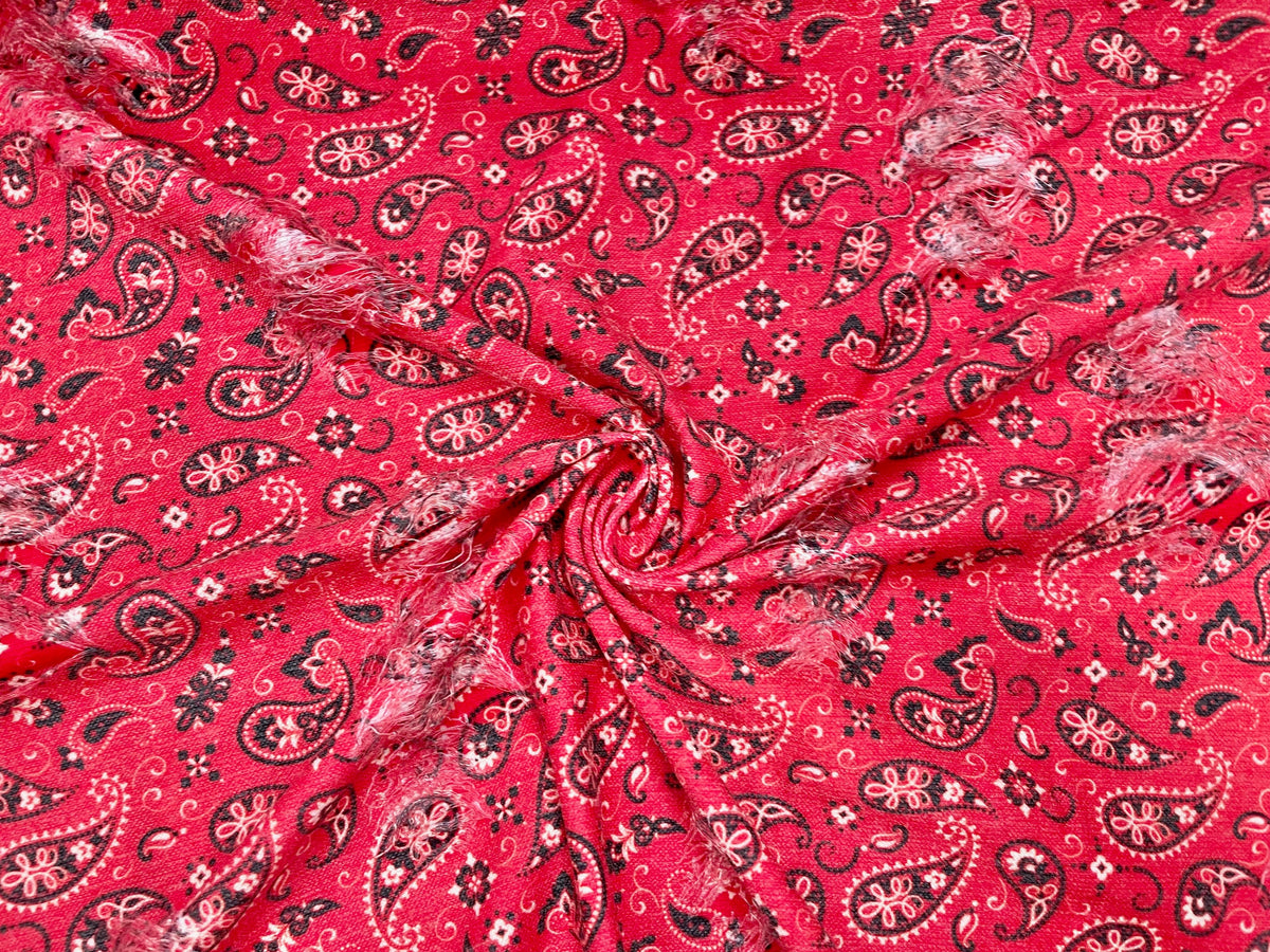 Bandana Paisley Distressed Denim Print #18 Polyester Rayon Spandex Stretch Apparel Fabric 58"-60" Wide By The Yard