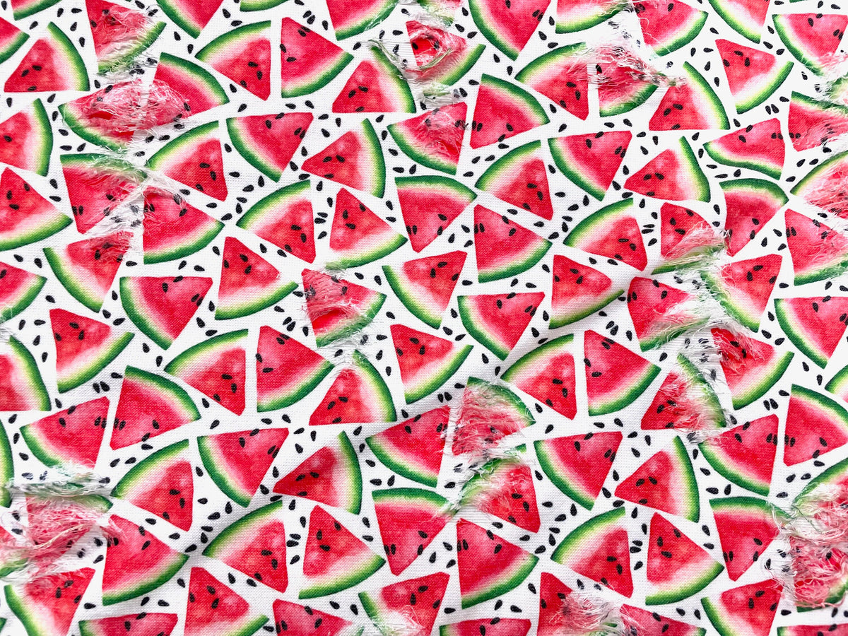 Watermelon Distressed Denim Print #20 Polyester Rayon Spandex Stretch Apparel Fabric 58"-60" Wide By The Yard