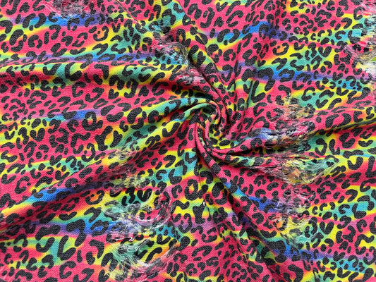 90's Retro Leopard Distressed Denim Print #21 Polyester Rayon Spandex Stretch Apparel Fabric 58"-60" Wide By The Yard