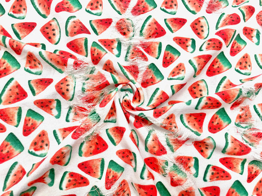 Watermelon Distressed Denim Print #34 Polyester Rayon Spandex Stretch Apparel Fabric 58"-60" Wide By The Yard