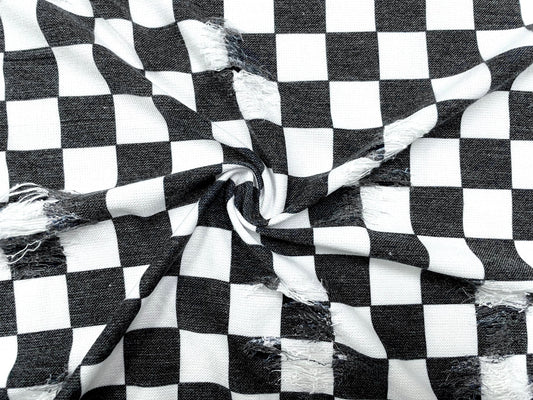 Checkerboard Black White Distressed Denim Print #36 Polyester Rayon Spandex Stretch Apparel Fabric 58"-60" Wide By The Yar