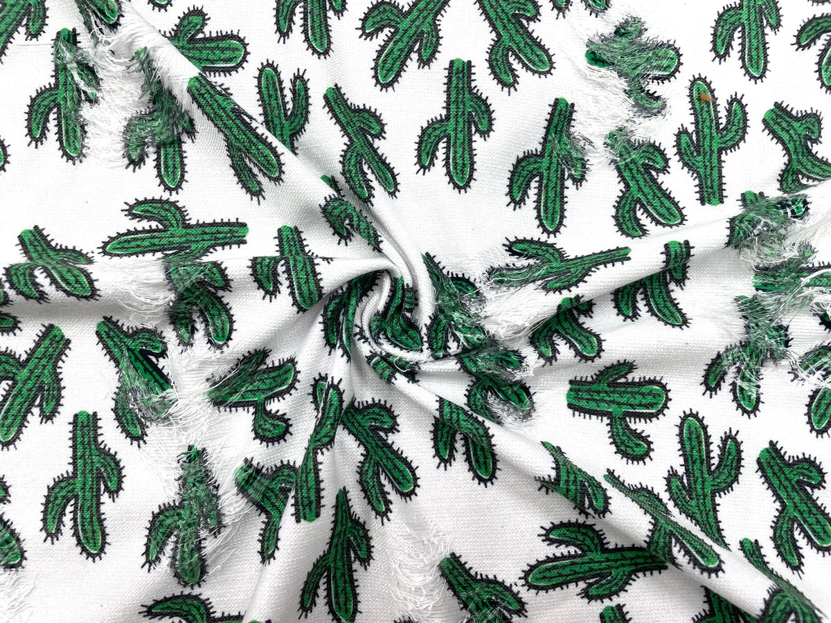 Cactus Cacti Distressed Denim Print #43 Polyester Rayon Spandex Stretch Apparel Fabric 58"-60" Wide By The Yard