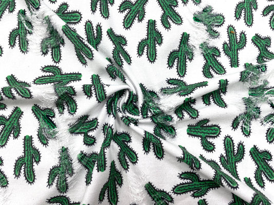 Cactus Cacti Distressed Denim Print #43 Polyester Rayon Spandex Stretch Apparel Fabric 58"-60" Wide By The Yard