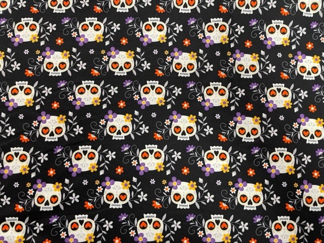 Sugar Skull DBP Print #592 Double Brushed Polyester Spandex Apparel Stretch Fabric 190 GSM 58"-60" Wide By The Yard
