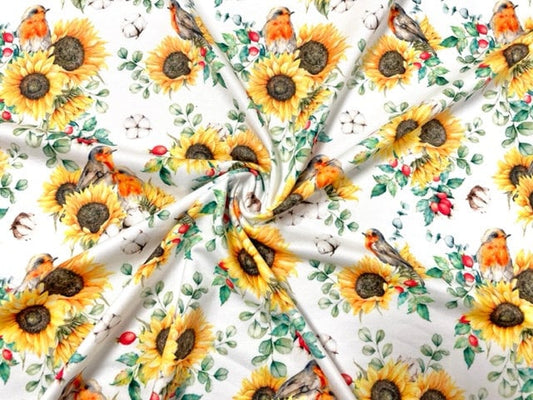 Eucalyptus Sunflower DBP Print #612 Double Brushed Polyester Spandex Apparel Stretch Fabric 190 GSM 58"-60" Wide By The Yard