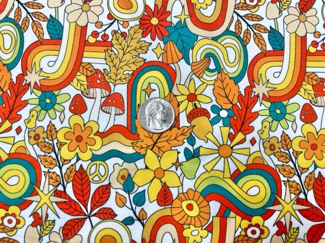 Hippie Boho Fall DBP Print #613 Double Brushed Polyester Spandex Apparel Stretch Fabric 190 GSM 58"-60" Wide By The Yard