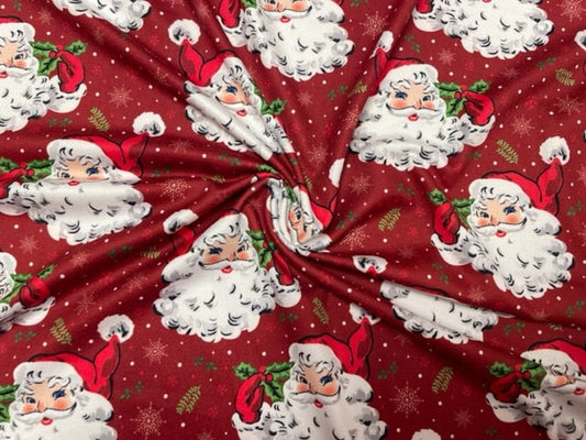 Classic Santa Claus Christmas Xmas DBP Print #658 Double Brushed Polyester Spandex Apparel Stretch Fabric 190 GSM 58"-60" Wide By The Yard